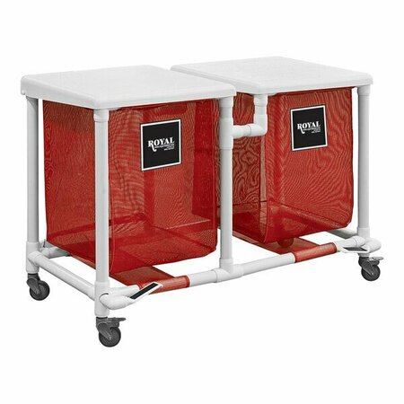 ROYAL BASKET TRUCKS 24 Gallon Red Double Compartment PVC Hamper with Foot Pedal R24-RRX-H2F-3ULN 50AR24RRXH2F3ULN